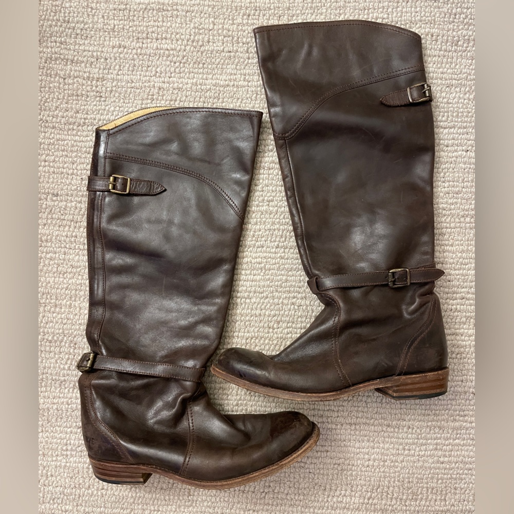 Frye belted tall Dark brown Equestrian Style Boots Size 8